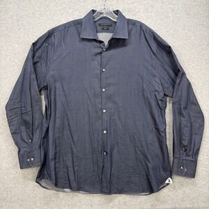 John Varvatos USA Shirt Mens 17 34/35 Blue Long Sleeve Button‎ Up Trim Fit Dress